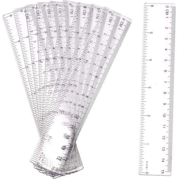10-pack transparenta linjaler i plast, 15 cm, 6 tum