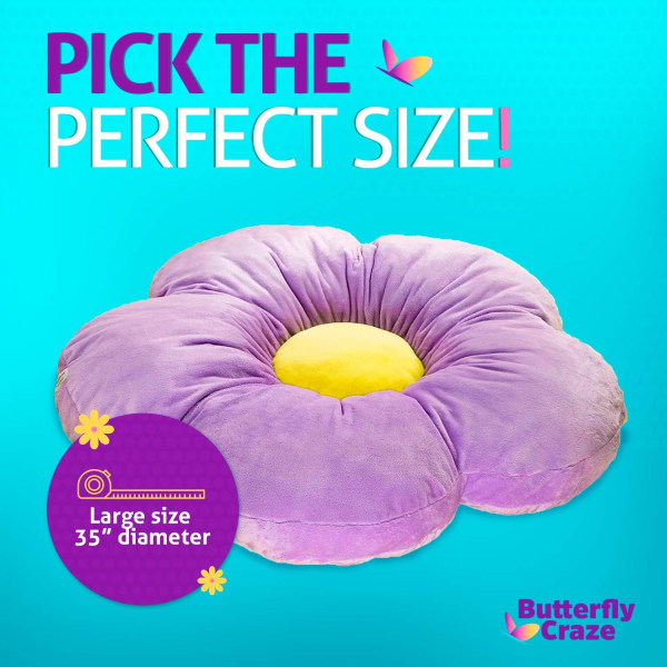 Purple Flower Floor Pillow Seating Cushion - Cute Room Decor for