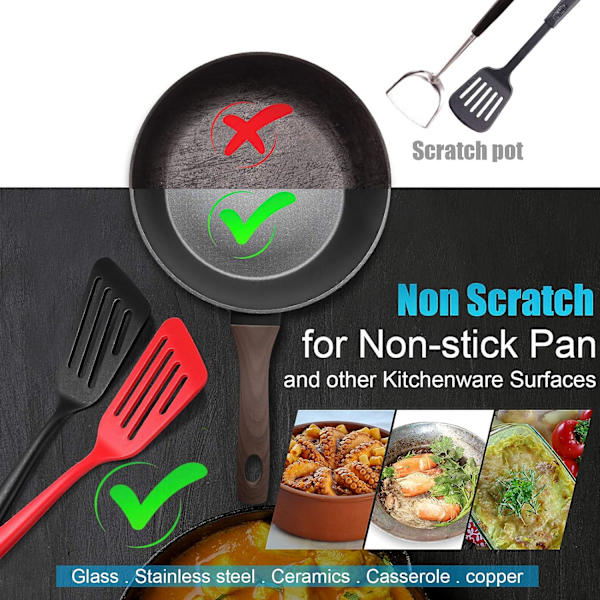 2 st silikonfiskvändare med slitsad spatel, non-stick slitsad spatel med kärna av rostfritt stål, värmebeständig köksspatel för att skrapa, vända, steka och vända mat