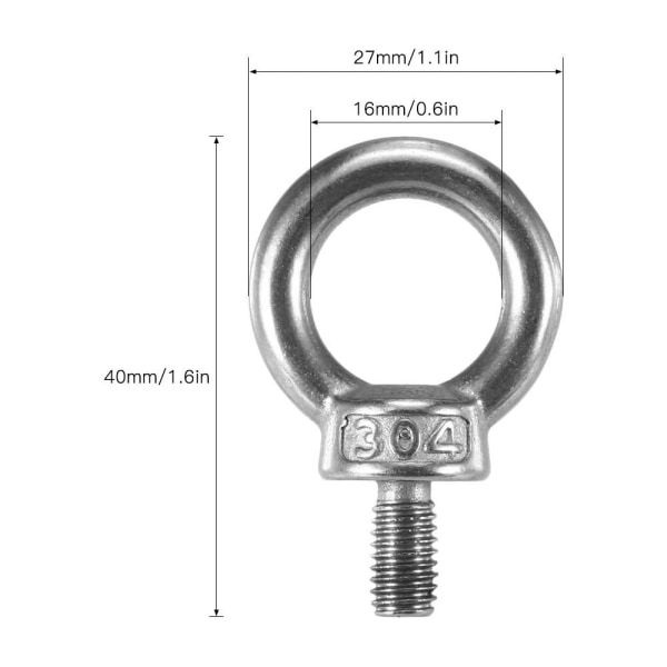 Løftetilbehør, 10 stk. M8 rustfrit stål 304 øjebolte - løftering