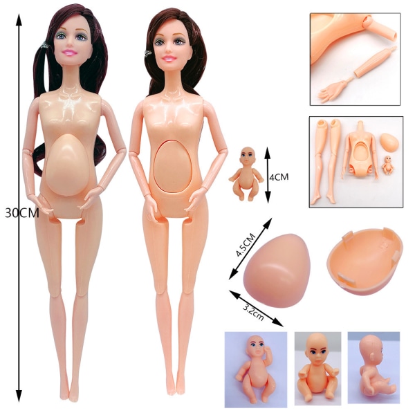 11,5 tum 30 cm rörligt led gravid barbiedocka stor mage låtsas leka rollspel leksak, flickleksak klänning present