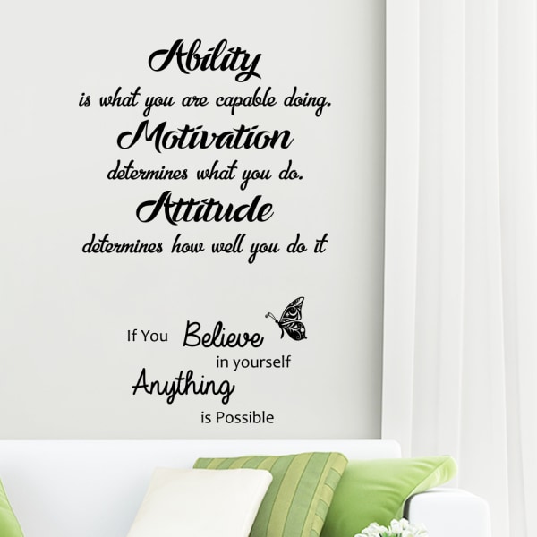 1 ark Vinyl Wall Quotes Stickers Evne Motivation Holdning