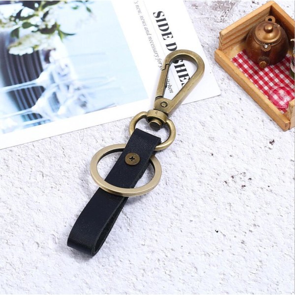 2pcs Vintage Cowhide Keychain Metal Key Pendant Wrist Loop Leathe