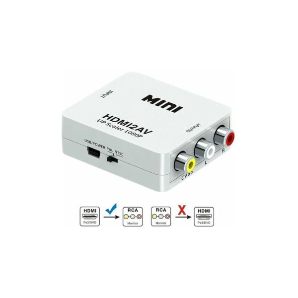 HDMI-AV-muunnin HDMI2AV HDMI-RCA HDMI Switcher 1080P (Whi