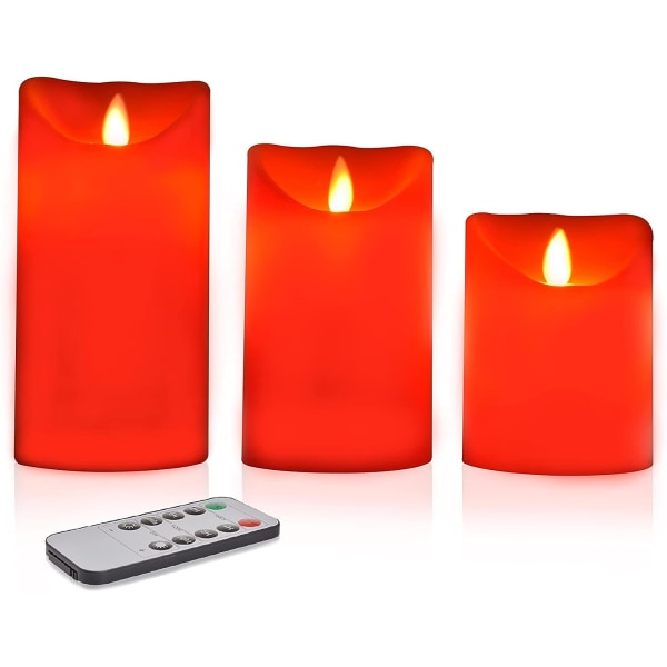 Set med 3 LED-ljus med flimrande låga - Dekorativt ljus Röd färg
