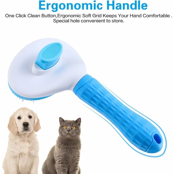 Kattebørste - Selvrensende børste - Fjerner underull - For hunder og katter - Kort hår til langt hår - Egnet for katter - Blå