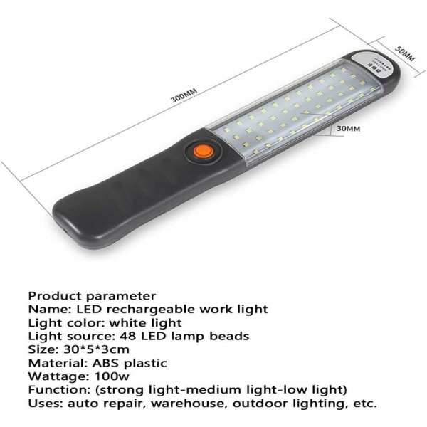 LED arbeidslys Gjenladbar arbeidslys med 3 magnetiske moduser LED