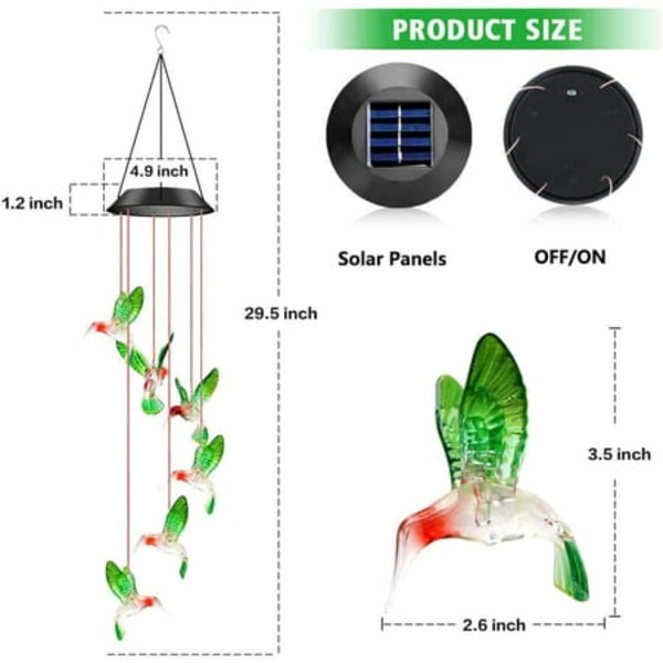 Solcelledrevne vindklokker utendørs med fargeskiftende LED-sommerfugl
