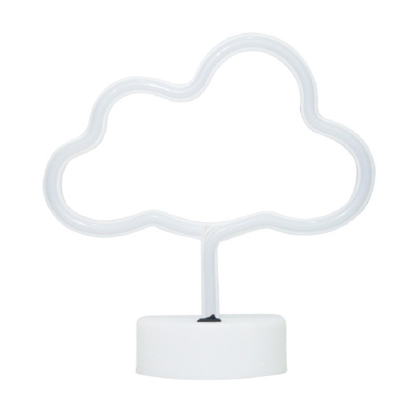 Molnformad neonlampa, varmt vitt ljus, blad, moln, neon med USB-bas/batterier