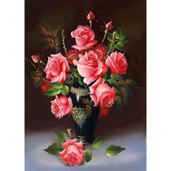 Blomster diamantmaleri, 5D DIY Pink Rose Diamantkunstmaleri Se