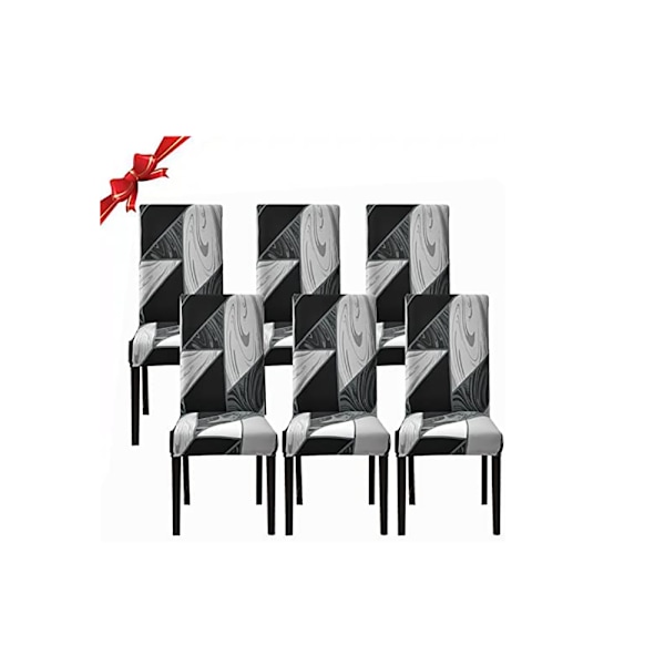 Stolskydd 6 stycken universal, stolskydd stretch modern, stolskydd gungstolar (svart geometri, 6 stycken) universell storlek