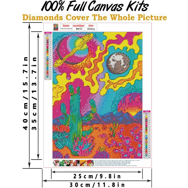 DIY 5D Diamantmaleri Farge Kaktus, Kunstmaleri Full Diamantmaleri Kit Digital, Diamant Krystallmaleri Gave Voksen Barn (30X40cm)