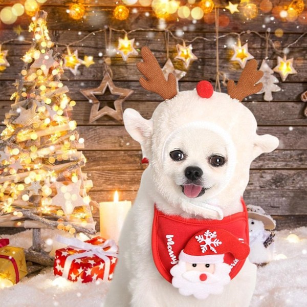 Jul husdjurskläder set, hundhatt och haklapp set jul festartiklar husdjur