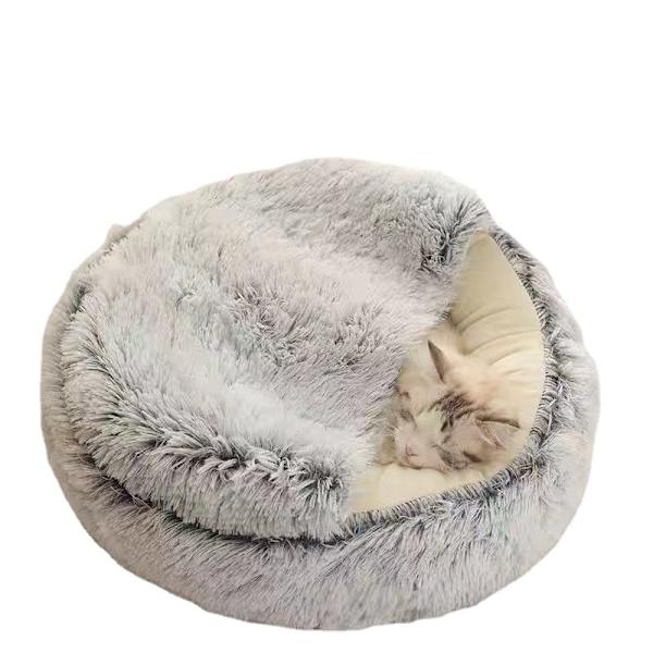 Lugnande säng för katter och små hundar, tvättbar kattsäng för husdjur, 50 cm rund fluffig munkformad kattsäng, mjuk och gosig säng för att sova inomhus