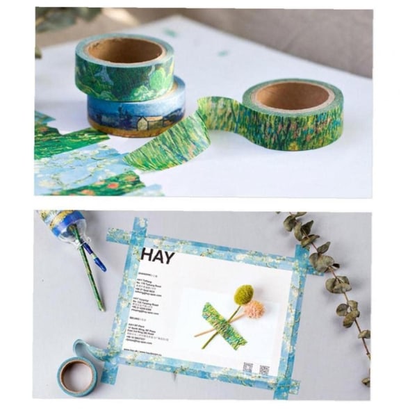 Papper Tejp Set 12 Rullar, Grönt Blad Gul Blomma Gul Maskeringstejp