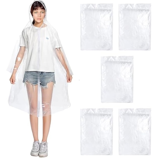 Regnponcho, 5 stycken Återanvändbar Vattentät Poncho, Andningsbar Regnrock