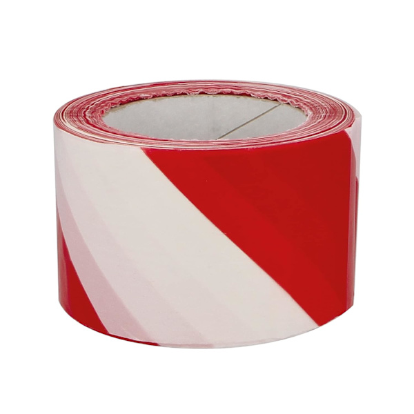 Röd och vit avgränsningstejp - 48 mm x 20 m, varningstejp