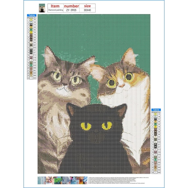 Tre søde katte diamantmaleri sæt, 5D DIY digital diamantmaling sæt, diamantkunst sæt 12x16 tommer