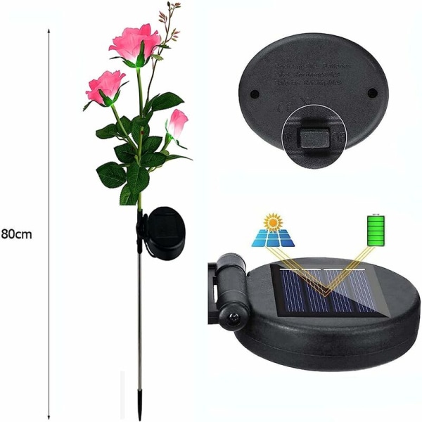 Solar Outdoor Garden Light, Solar LED Rose Lights med større Flo