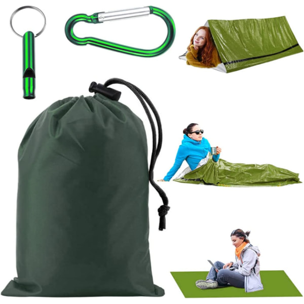 Överlevnadssovsäck, Camping Överlevnadssäck, Utomhus Överlevnadssovsäck med Visselpipa, Kalltålig, Vattentät, Varm, Lämplig för Camping (Grön)