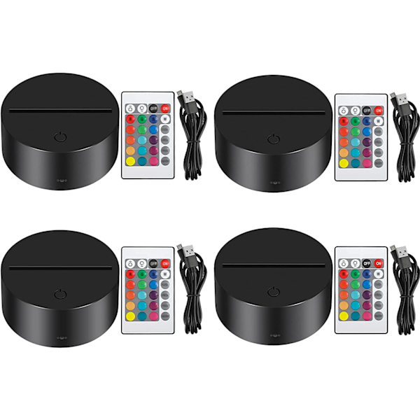 4x 3D nattlampa LED-lampbas fjärrkontroll justerbar USB-kabel 16