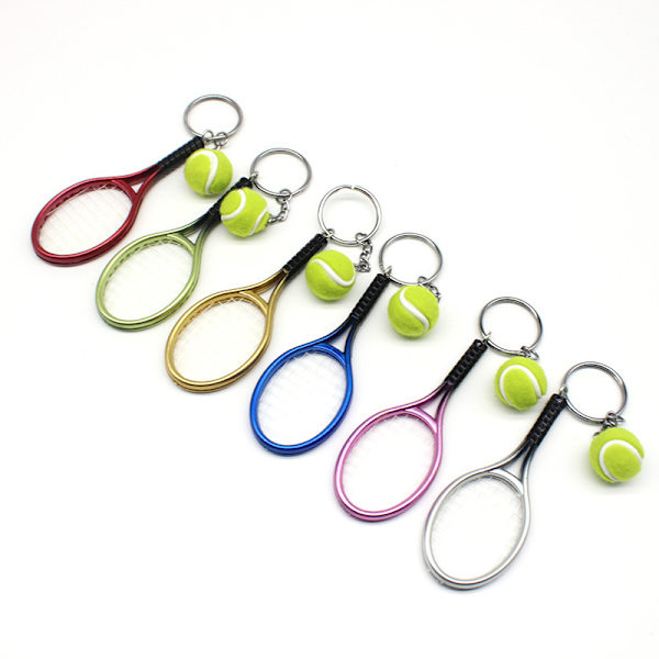 Silver mini tennisracket nyckelring, mini tennis hängsmycke sport bil nyckelring gåva