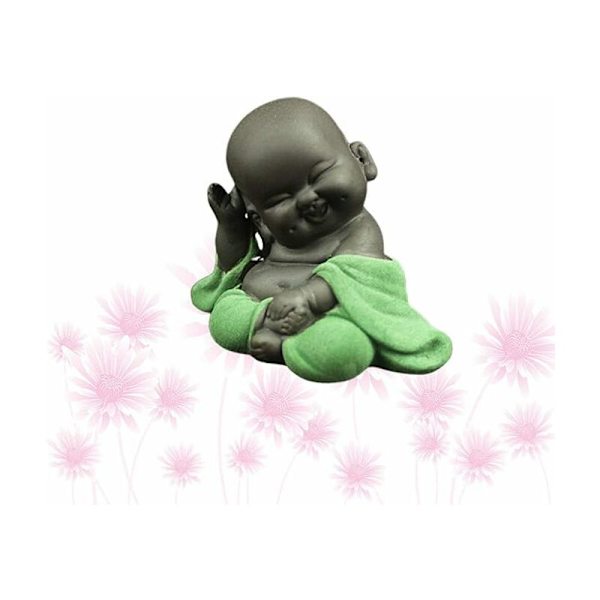 Buddha Smile Skulptur Liten Liten Baby Munk Prydnader Present Grön