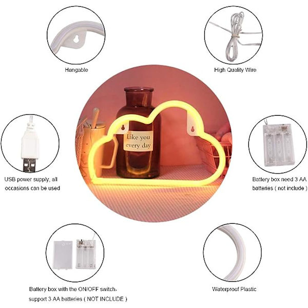 1 st molnformad LED-neonlampa, USB- eller batteridriven neonljusskylt