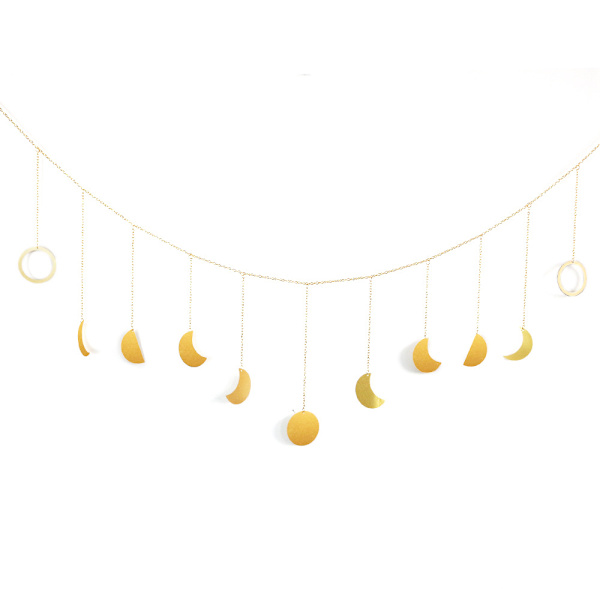 Månefas väggdekoration guld mångarland dekor boho heminredning glänsande