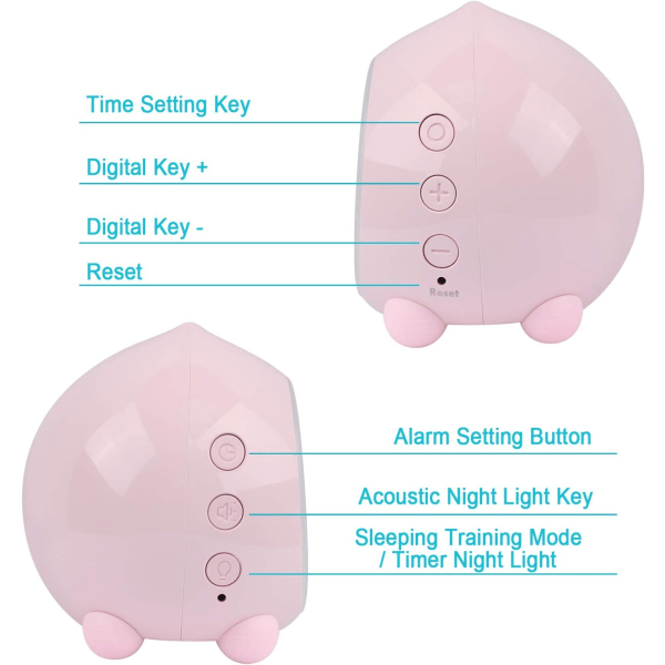 Lasten herätyskello Valo Digitaalinen LED-lamppu Herätyskello Yövalo Tyttö Pojat Päivä Yö Lapsi Säädettävä Äänenvoimakkuus torkku USB-lataus Herätyskello (Pinkki)