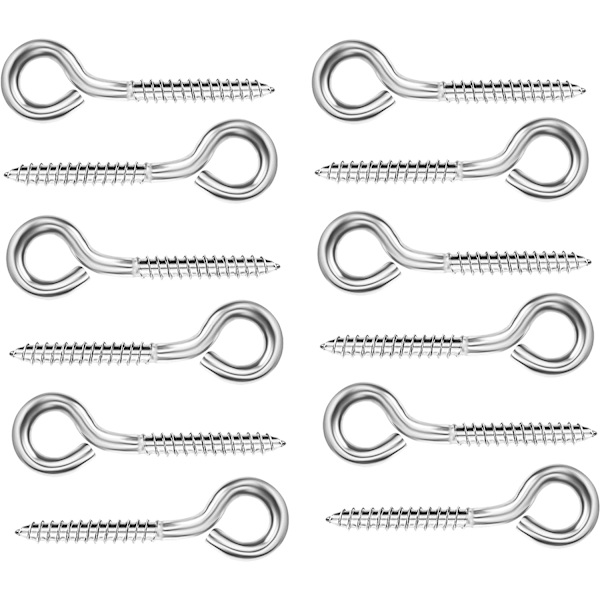 Rostfria skruvöglor (12-pack) - M5 ögleskruvar - Självborrande metallkrokar för hängmatta, aerial yoga, gungstol - inomhus/utomhus (M5*65)