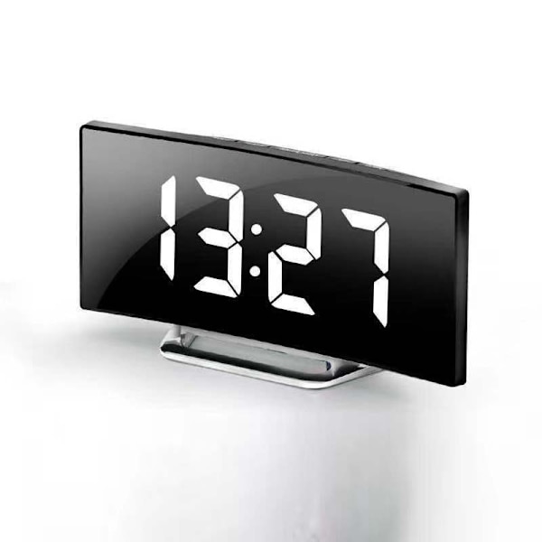 Digital väckarklocka för sovrum, 2 ljusstyrkor, 12/24H, temperatur, datum, nattlampa, snooze, USB-laddning och batteridrift (vit)