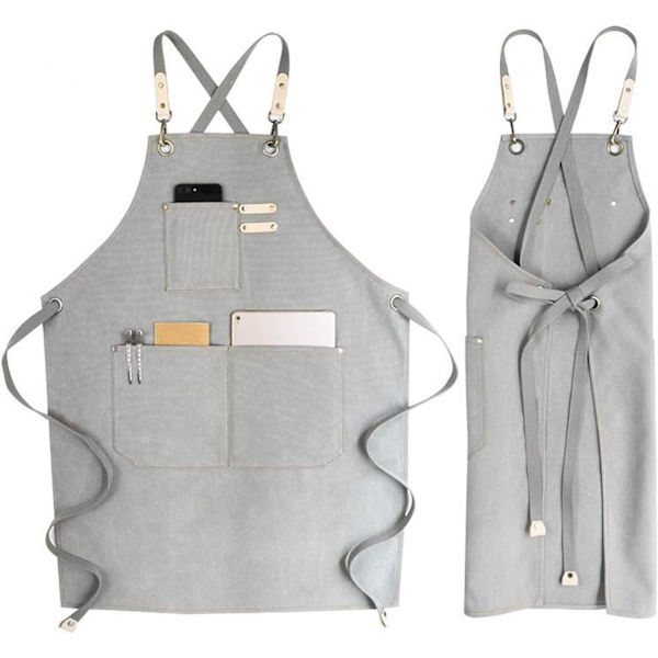 Justerbar denimförkläde med fickor, kökskock, dam- och herrkläder