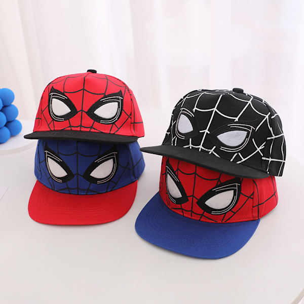 Pojkars basebollkeps, fitted keps, blå röd design platt brätte baseboll