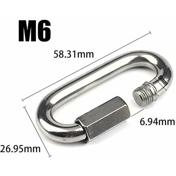 6 kpl M6 pikalinkkiä 304 ruostumatonta terästä, ruostumattomasta teräksestä valmistettu karabiini