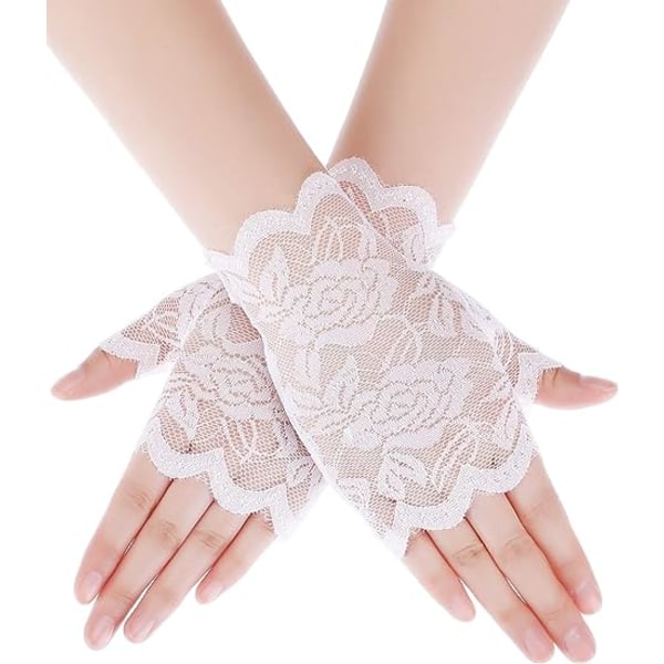 Short Sunblock Floral Lace Gloves Fingerløse Brudehansker for Wo