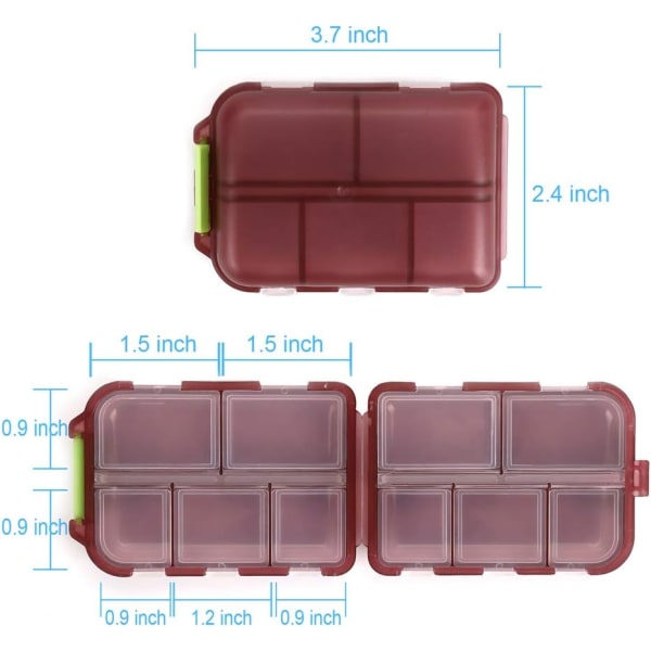 2PCS Resepåse Pill Organizer Box, Bärbar Pill Case, Pill Box Dispenser, med 10 Fack för Olika Mediciner