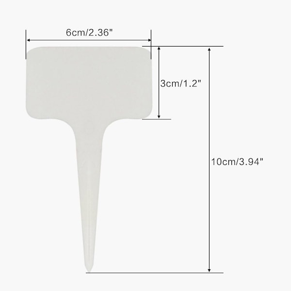 Förpackning med 100 växtmarkörer, växtpluggar för utomhusbruk, väderbeständiga trädgårdsskyltar för märkning, 6X10CM T-form, vit