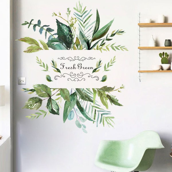 Gröna växter väggklistermärke, Dekorativ väggdekal för vardagsrum
