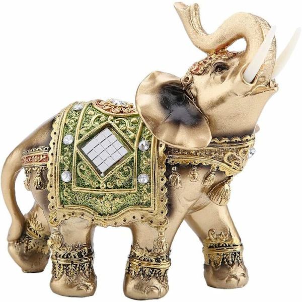 Elefantdekoration, Feng Shui elefantstaty skulptur, elefantfigur för hemmakontorsdekoration lyckobringande gåva (9X4,5X9,5cm)