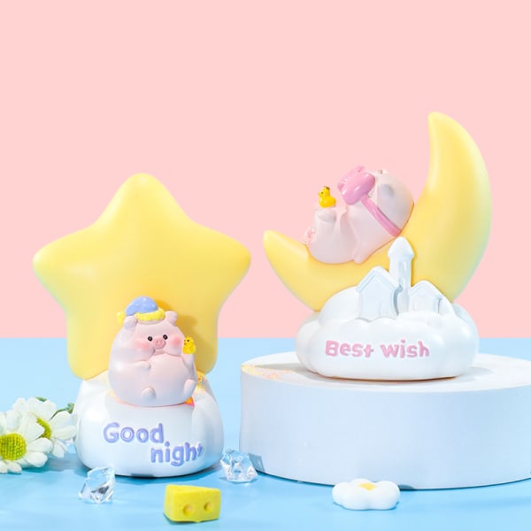 Cute Cartoon Pig Enamel Star Lamp Bedroom Bedside Lamp