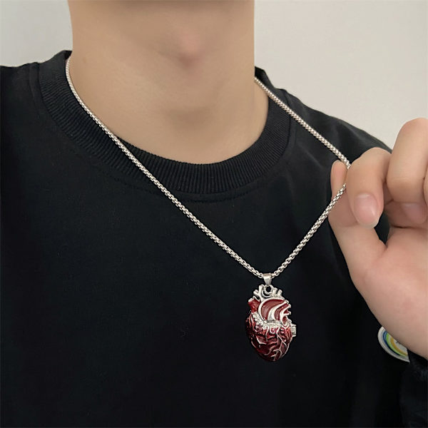 Öppningsbar röd persika hjärta låda halsband för kvinna flicka romantisk