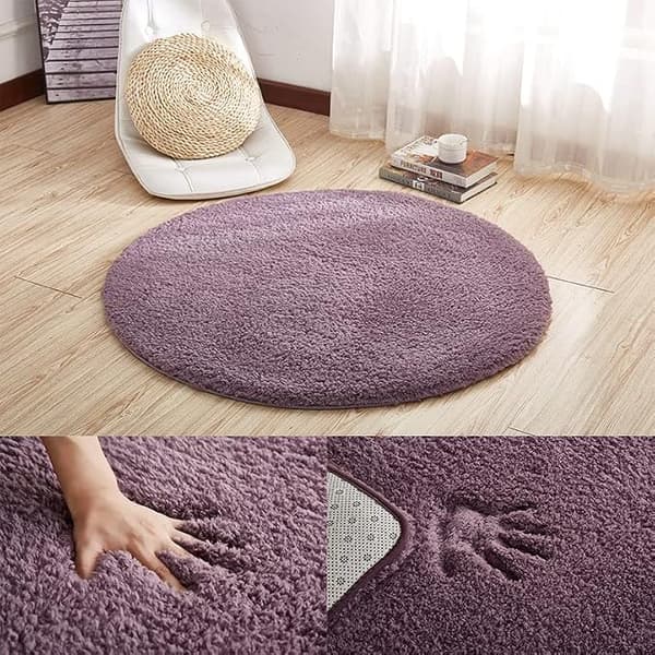 Moderne stuegulvteppe, rundt teppe, mykt, moderne fluffy, tykkere