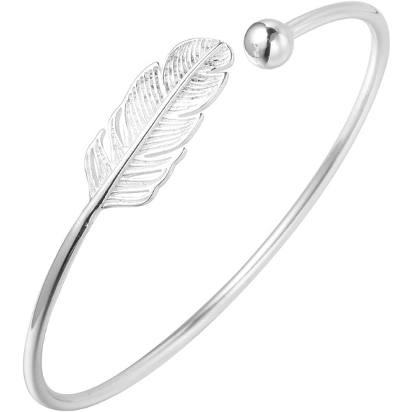 925 Bohemian Ethnic Simple Feather Ornament Armbånd (Sil