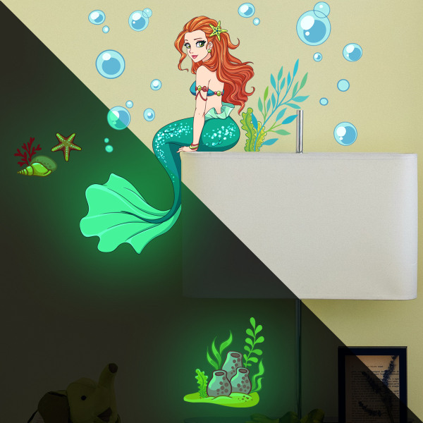 Creative Luminous Mermaid Bubble Väggdekaler Barnrum Cr