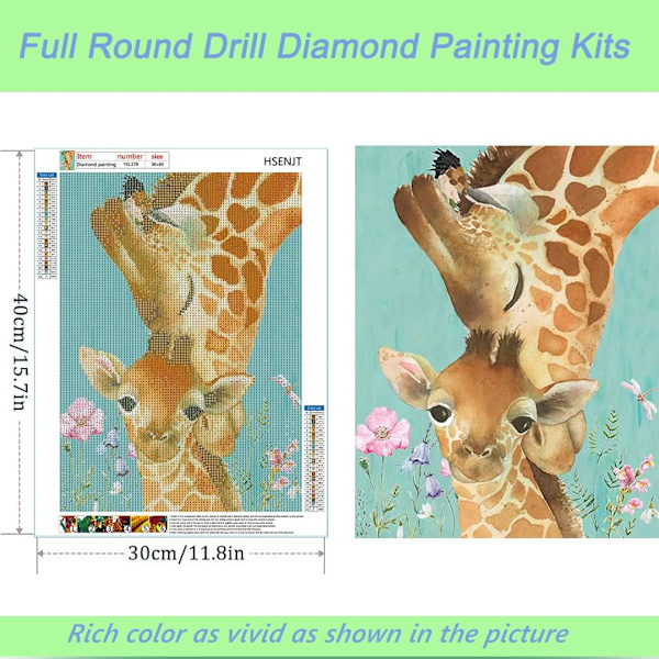 Giraff DIY Diamantmålning Set, Lämplig för Vuxna och Barn Diamantkonst Hantverk, Diamantmålning Set för Väggdekor Gåvor 12x16tum