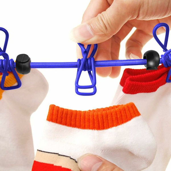 2-pack bärbar klädstreck med 12 klädnypor, bärbar infällbar klädstreck, utomhus, inomhusbruk, elastisk och vindtät klädstreck