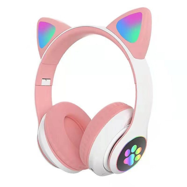 Gaming Bluetooth 5.0 Trådlösa Hörlurar Over Ear Katt LED Ljus F