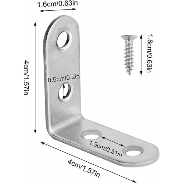Høyre Vinkel Brakett Rustfritt Stål 90 Graders Hjørne Brakett L-formet Vinkel Brakett 20 PCS Feste Brakett Kommer Med 80 Skruer Sølv