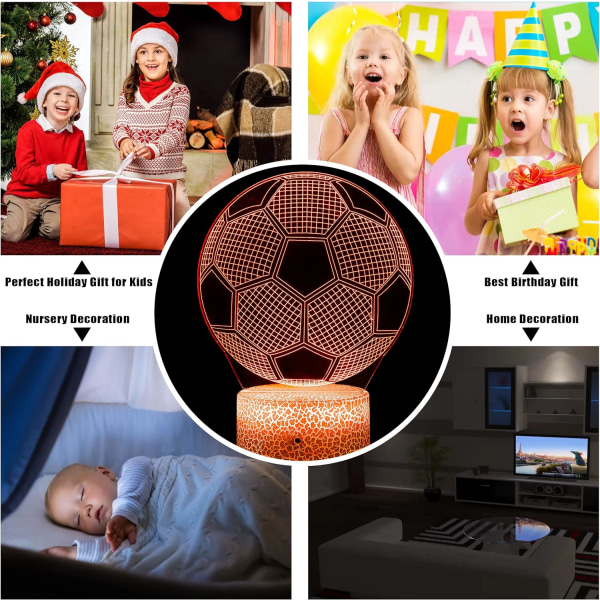 3D Football Night Light för barn, 3D Football Illusion Lamp, Fot
